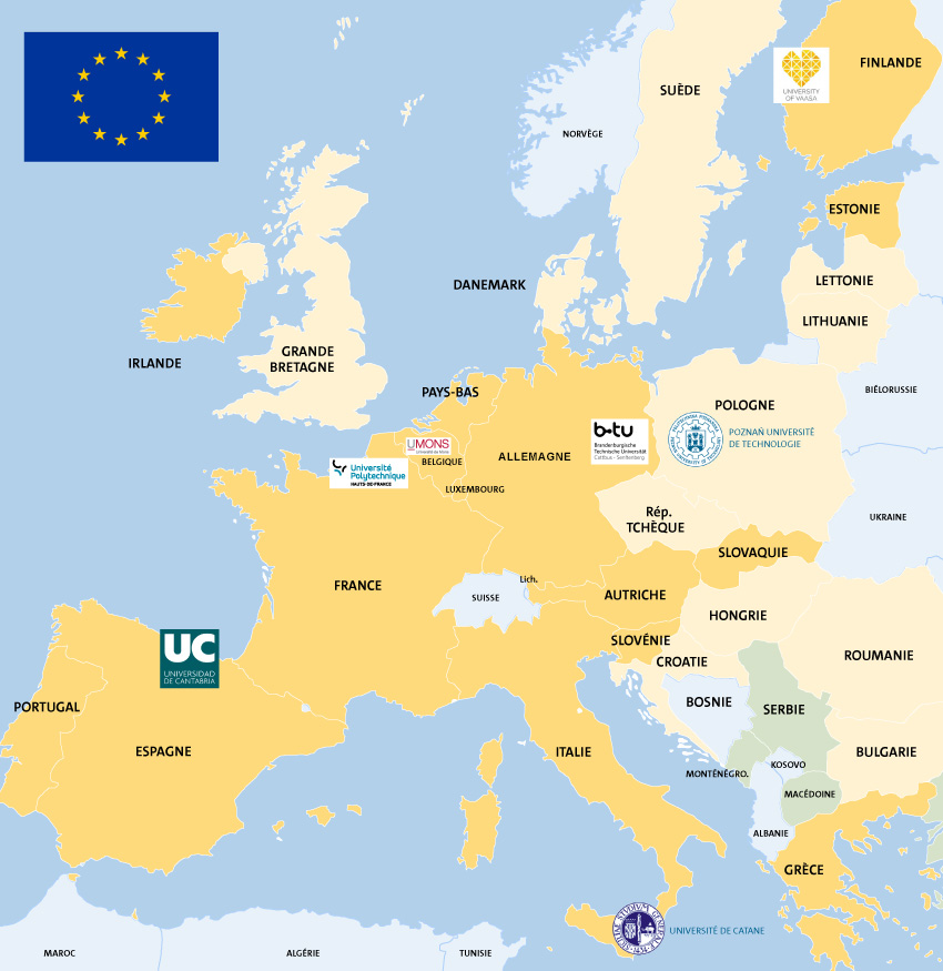 Carte Europe projet EUNICE - L'UPHF intègre le club très fermé des Universités Européennes - L’Université Polytechnique Hauts-de-France, lauréate et sélectionnée avec le projet EUNICE