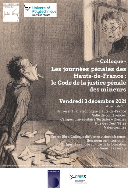 Colloque "Les journées pénales des Hauts-de-France : le Code de la justice pénale des mineurs" > Vendredi 3 décembre 2021 à partir de 10h - Campus des Tertiales